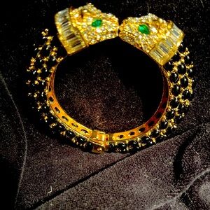 Leopard gold, black, and rhinestone bracelet